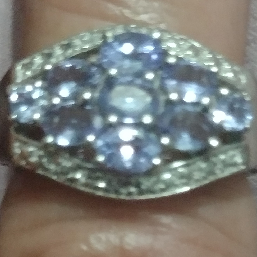 Dazzling Silver and Blue Tanzonite Crystal Ring Sz 6 New